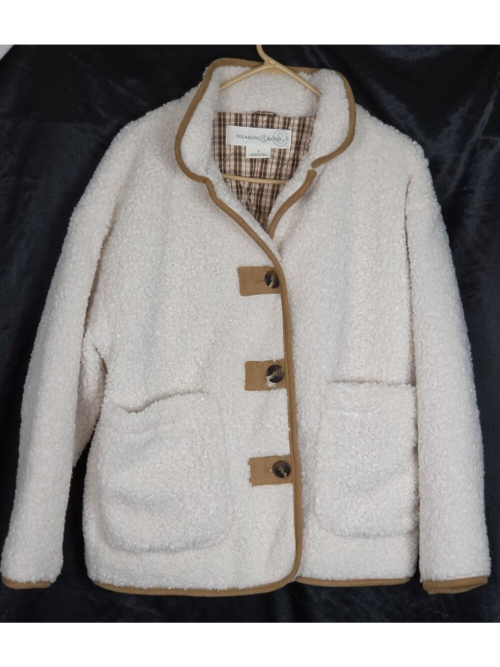 Treasure & Bond Faux Shearling Jacket Women's S Quilted Liner Cute! Fall Coat
